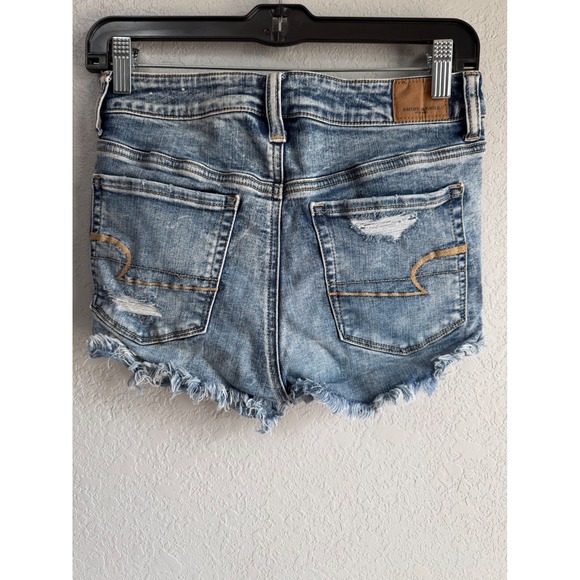 American Eagle Ne(x)t Level Stretch Distressed Denim Shorts Blue Womens Size 6 - Picture 2 of 8
